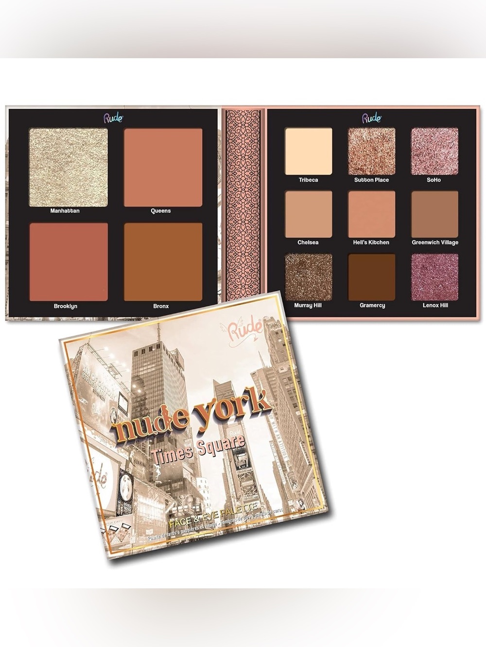 Rude Nude York Times Square Face & Eye Palette- natural tones, mattes & shimmers
